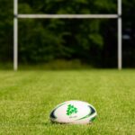 rugby ball on a pitch